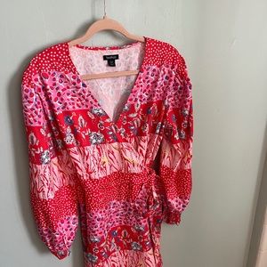 Boohoo mixed print wrap dress